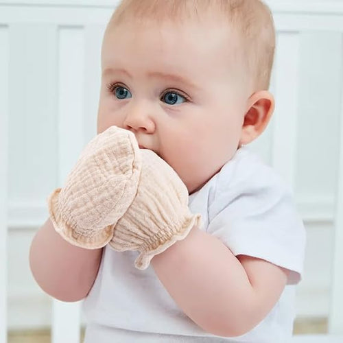 Muslin Baby Mittens for Newborn, 100% Cotton No Scratch Soft Breathable Gloves for Boys and Girls 0-6 months