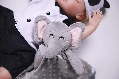 Elephant Security Blanket, Soft Lovey Unisex Lovie Baby Gifts for Boys and Girls Snuggle Toy Stuffed Animal Newborn Essentials and Items Grey 16 Inch